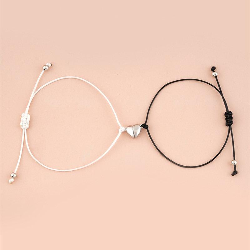 Heart Shaped Magnet Couple Bracelet Adjustable Black Red Rope Hand Bracelet Classic Men Women First Day Of School Bracelets For Mom Daughter Cutout Heart Bracelets Mother’s Day Valentine’s day Jewelry Gifts