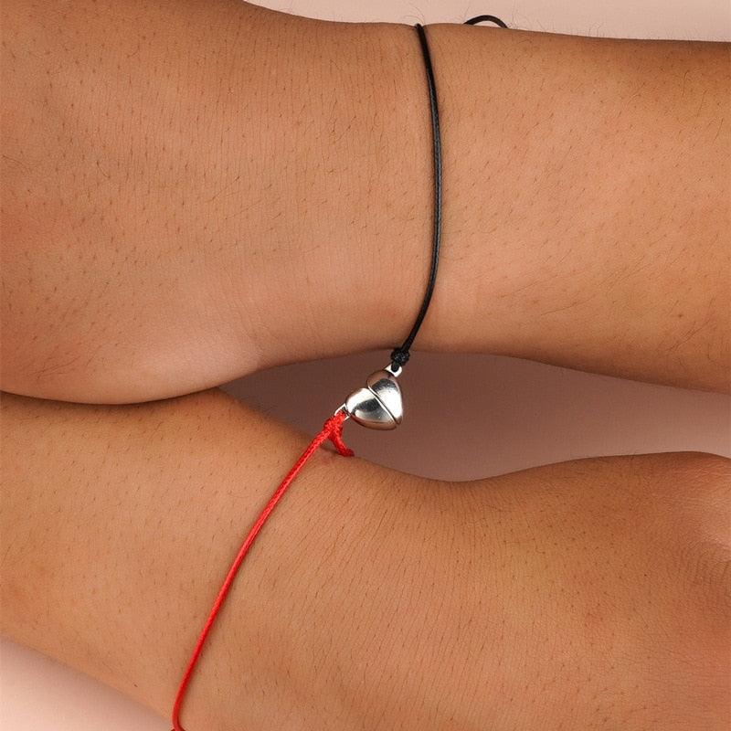 Heart Shaped Magnet Couple Bracelet Adjustable Black Red Rope Hand Bracelet Classic Men Women First Day Of School Bracelets For Mom Daughter Cutout Heart Bracelets Mother’s Day Valentine’s day Jewelry Gifts