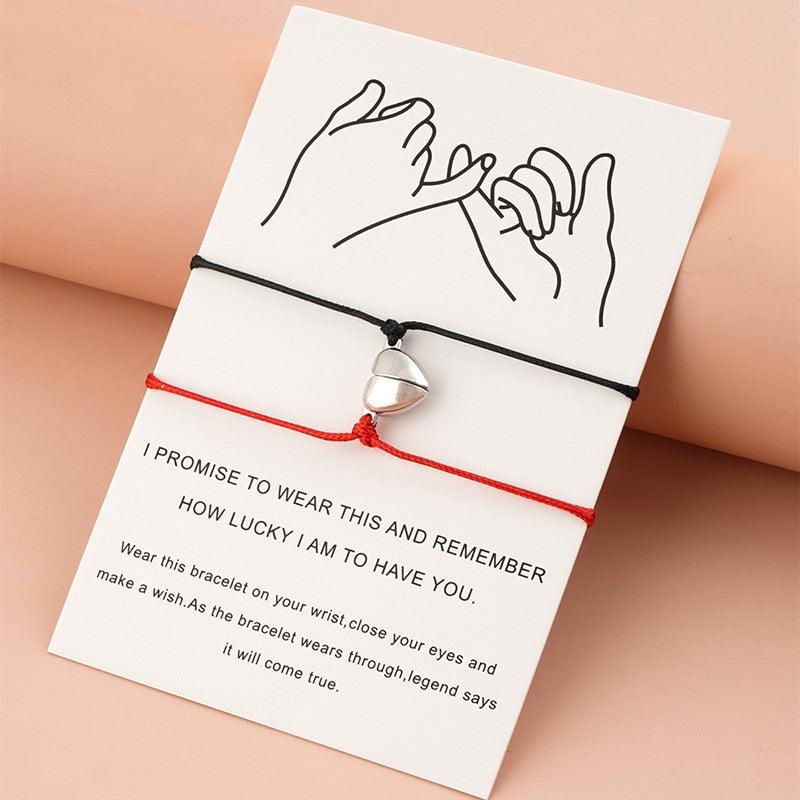 Heart Shaped Magnet Couple Bracelet Adjustable Black Red Rope Hand Bracelet Classic Men Women First Day Of School Bracelets For Mom Daughter Cutout Heart Bracelets Mother’s Day Valentine’s day Jewelry Gifts