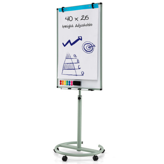 Height-Adjustable Mobile Whiteboard with Round Stand Paper Clips-Green