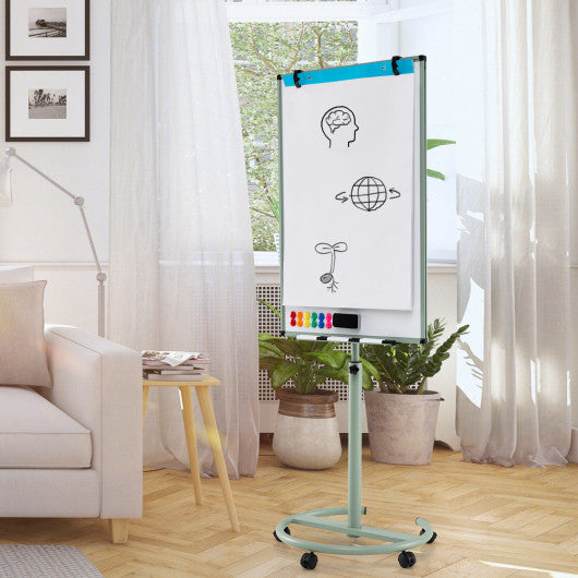 Height-Adjustable Mobile Whiteboard with Round Stand Paper Clips-Green