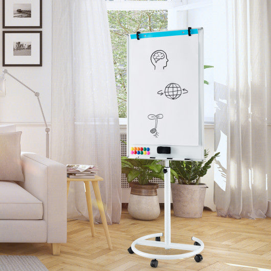 Height-Adjustable Mobile Whiteboard with Round Stand Paper Clips-Green