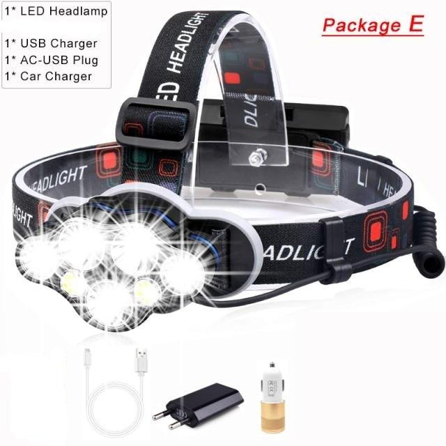 High Lumen Ultra Bright Powerful Rechargeable LED Headlamp USB Head Lamp 7 LED Headlight Head Flashlight Waterproof Flashlight Head Torch For Outdoor Camping Cycling Running Fishing