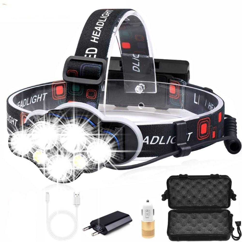 High Lumen Ultra Bright Powerful Rechargeable LED Headlamp USB Head Lamp 7 LED Headlight Head Flashlight Waterproof Flashlight Head Torch For Outdoor Camping Cycling Running Fishing