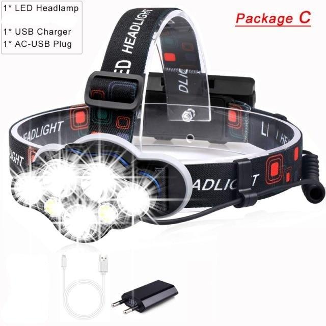 High Lumen Ultra Bright Powerful Rechargeable LED Headlamp USB Head Lamp 7 LED Headlight Head Flashlight Waterproof Flashlight Head Torch For Outdoor Camping Cycling Running Fishing