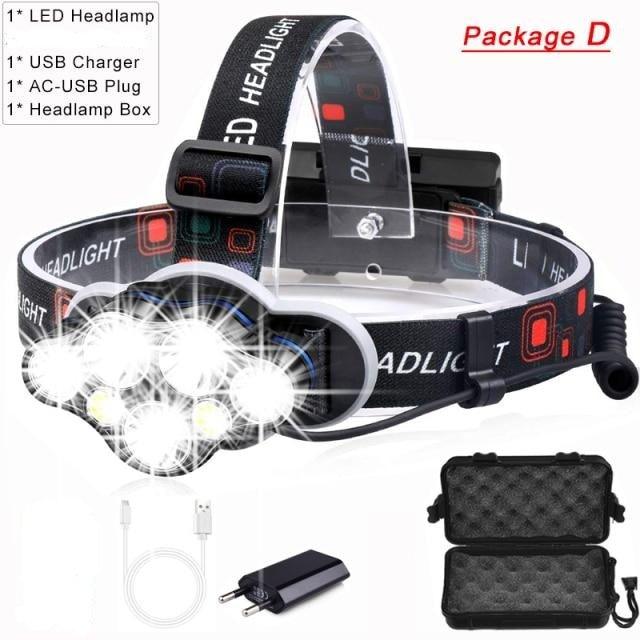 High Lumen Ultra Bright Powerful Rechargeable LED Headlamp USB Head Lamp 7 LED Headlight Head Flashlight Waterproof Flashlight Head Torch For Outdoor Camping Cycling Running Fishing