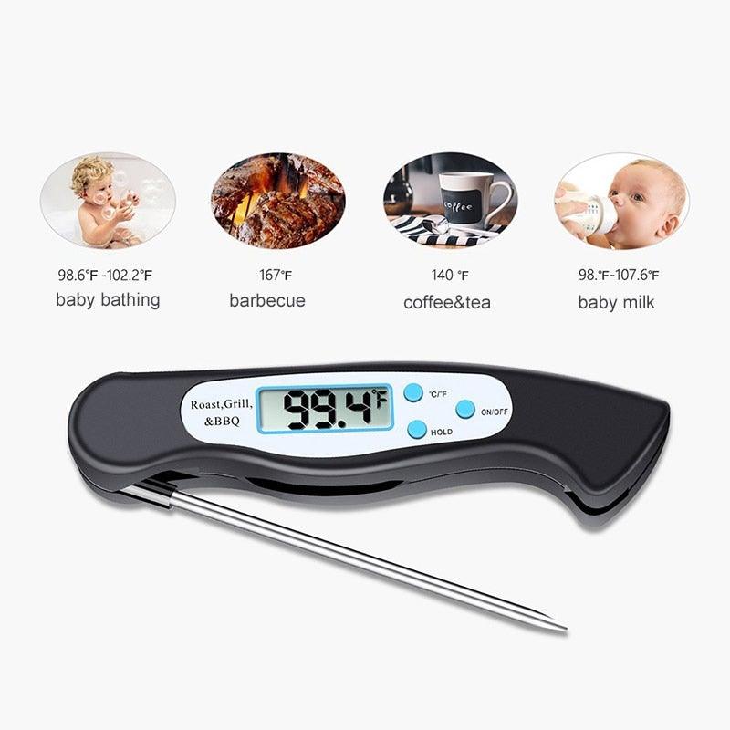 High Quality Foldable Food Thermometer Probe Digital BBQ Meat Kitchen Thermometer Instant Read Meat Thermometer With 4.6” Folding Probe Backlight & Calibration Function For Cooking Food Candy BBQ Grill Liquids Beef Liquid Water Oil Temperature Gauge