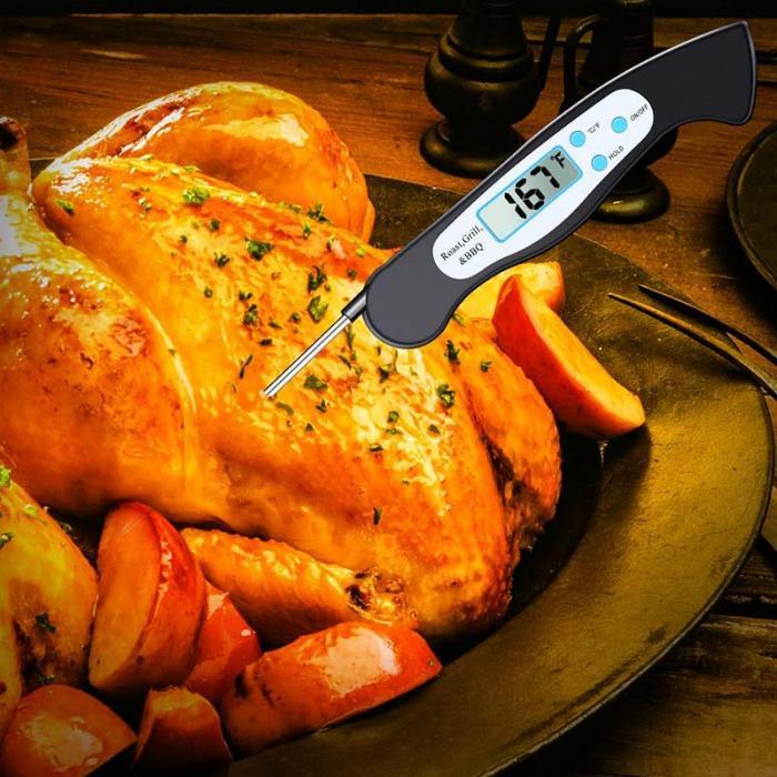 High Quality Foldable Food Thermometer Probe Digital BBQ Meat Kitchen Thermometer Instant Read Meat Thermometer With 4.6” Folding Probe Backlight & Calibration Function For Cooking Food Candy BBQ Grill Liquids Beef Liquid Water Oil Temperature Gauge