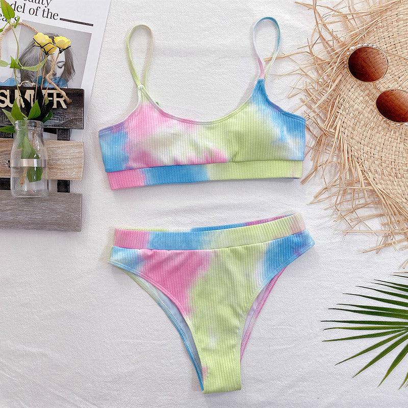 High Waist Bikini Swimsuits Women Push Up Swimwear Ribbed Bathing Suit Strap Bikinis Set Beachwear High Waist Bathing Suit Full Coverage Two Piece Swimsuit