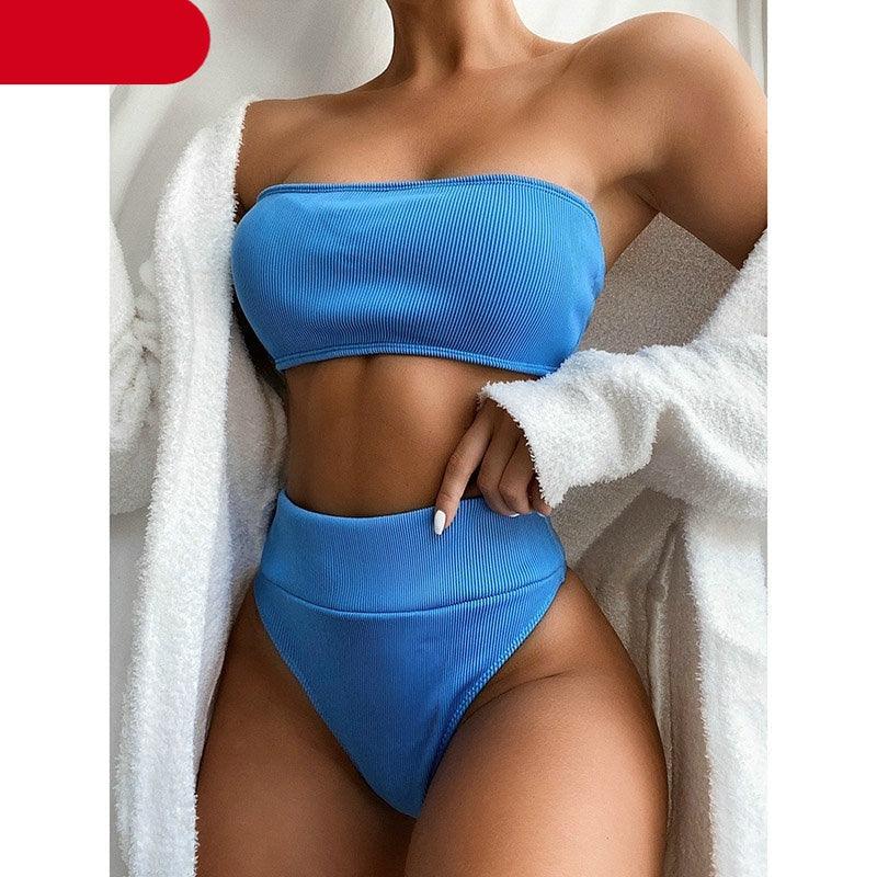 High Waist Bikinis Swimsuits Swimwear Women Black Strapless High Cut Bathing Suit Women Beachwear Women's Scoop Neck Cut Out Front Lace Up Back High Cut One Piece Swimsuit
