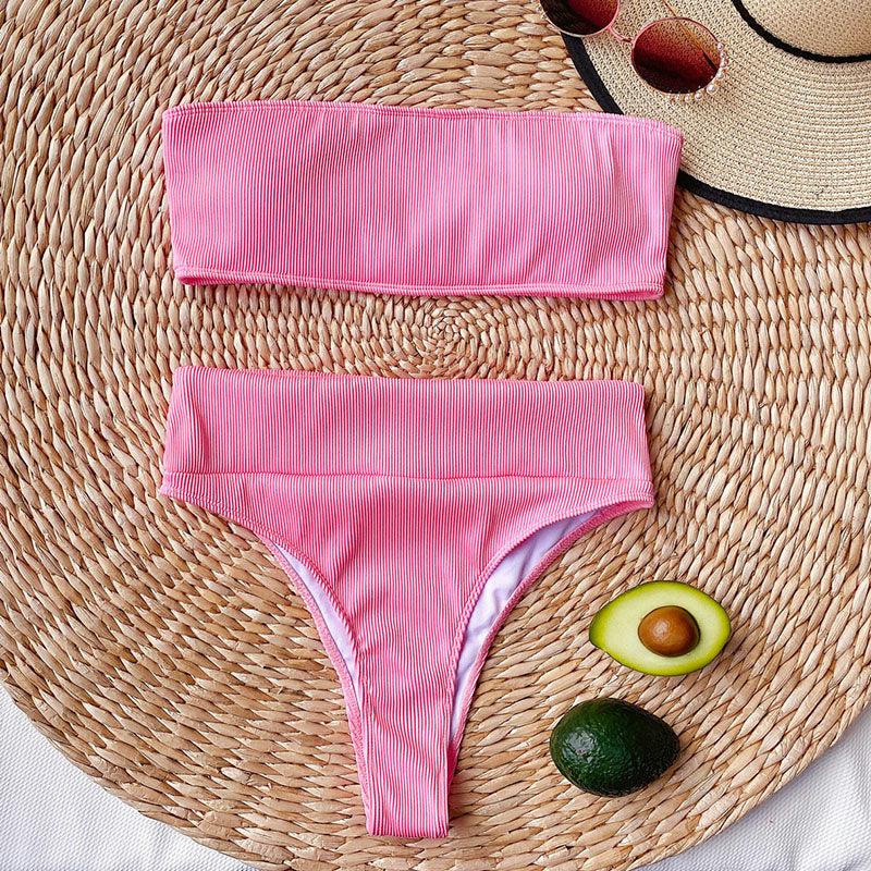 High Waist Bikinis Swimsuits Swimwear Women Black Strapless High Cut Bathing Suit Women Beachwear Women's Scoop Neck Cut Out Front Lace Up Back High Cut One Piece Swimsuit