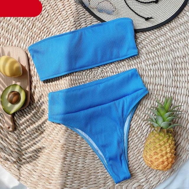 High Waist Bikinis Swimsuits Swimwear Women Black Strapless High Cut Bathing Suit Women Beachwear Women's Scoop Neck Cut Out Front Lace Up Back High Cut One Piece Swimsuit