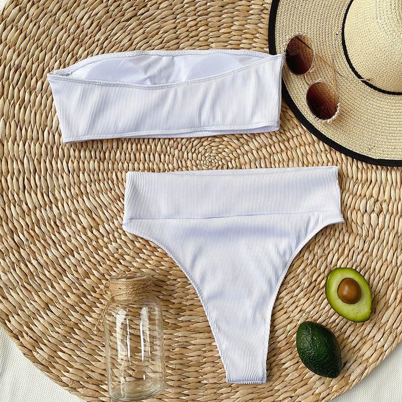 High Waist Bikinis Swimsuits Swimwear Women Black Strapless High Cut Bathing Suit Women Beachwear Women's Scoop Neck Cut Out Front Lace Up Back High Cut One Piece Swimsuit