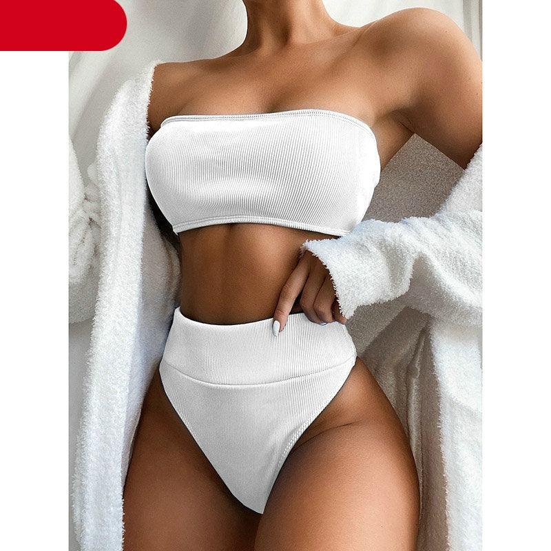 High Waist Bikinis Swimsuits Swimwear Women Black Strapless High Cut Bathing Suit Women Beachwear Women's Scoop Neck Cut Out Front Lace Up Back High Cut One Piece Swimsuit