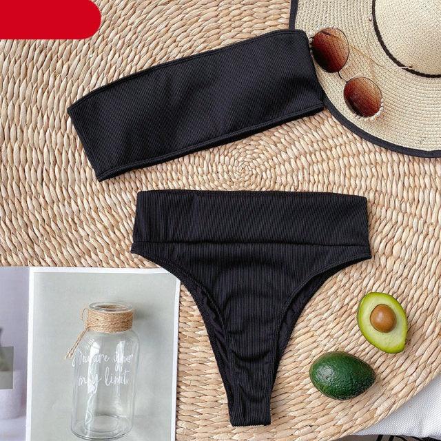 High Waist Bikinis Swimsuits Swimwear Women Black Strapless High Cut Bathing Suit Women Beachwear Women's Scoop Neck Cut Out Front Lace Up Back High Cut One Piece Swimsuit