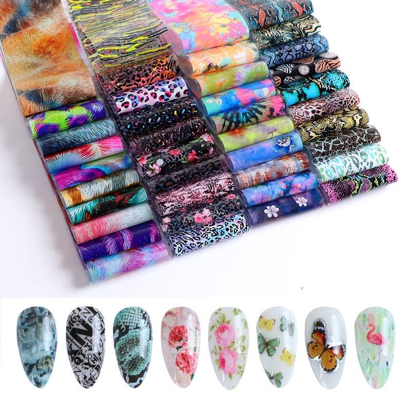 Holographic Nail Foil Transfer Set Sticker Decal Nail Art Foils Designer Marble Nail Decoration Sliders Wraps Manicure Women Kids Girls Manicure Decoration Nail Art Supplies 3D Self-Adhesive Nail Decals Designer Nail Stickers for Acrylic Nails