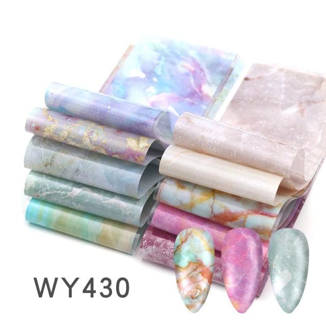 Holographic Nail Foil Transfer Set Sticker Decal Nail Art Foils Designer Marble Nail Decoration Sliders Wraps Manicure Women Kids Girls Manicure Decoration Nail Art Supplies 3D Self-Adhesive Nail Decals Designer Nail Stickers for Acrylic Nails