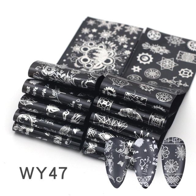 Holographic Nail Foil Transfer Set Sticker Decal Nail Art Foils Designer Marble Nail Decoration Sliders Wraps Manicure Women Kids Girls Manicure Decoration Nail Art Supplies 3D Self-Adhesive Nail Decals Designer Nail Stickers for Acrylic Nails