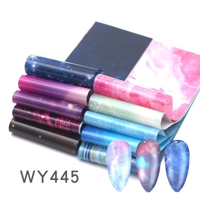 Holographic Nail Foil Transfer Set Sticker Decal Nail Art Foils Designer Marble Nail Decoration Sliders Wraps Manicure Women Kids Girls Manicure Decoration Nail Art Supplies 3D Self-Adhesive Nail Decals Designer Nail Stickers for Acrylic Nails
