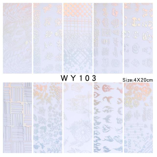 Holographic Nail Foil Transfer Set Sticker Decal Nail Art Foils Designer Marble Nail Decoration Sliders Wraps Manicure Women Kids Girls Manicure Decoration Nail Art Supplies 3D Self-Adhesive Nail Decals Designer Nail Stickers for Acrylic Nails