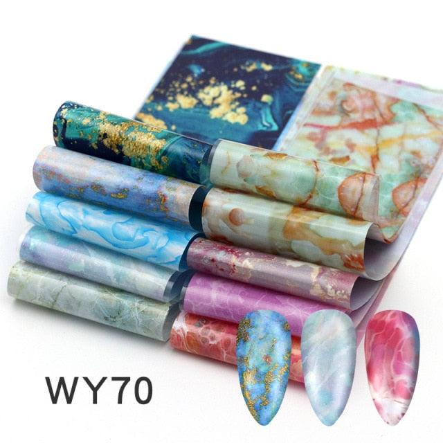 Holographic Nail Foil Transfer Set Sticker Decal Nail Art Foils Designer Marble Nail Decoration Sliders Wraps Manicure Women Kids Girls Manicure Decoration Nail Art Supplies 3D Self-Adhesive Nail Decals Designer Nail Stickers for Acrylic Nails