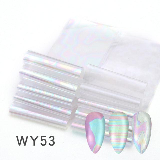 Holographic Nail Foil Transfer Set Sticker Decal Nail Art Foils Designer Marble Nail Decoration Sliders Wraps Manicure Women Kids Girls Manicure Decoration Nail Art Supplies 3D Self-Adhesive Nail Decals Designer Nail Stickers for Acrylic Nails