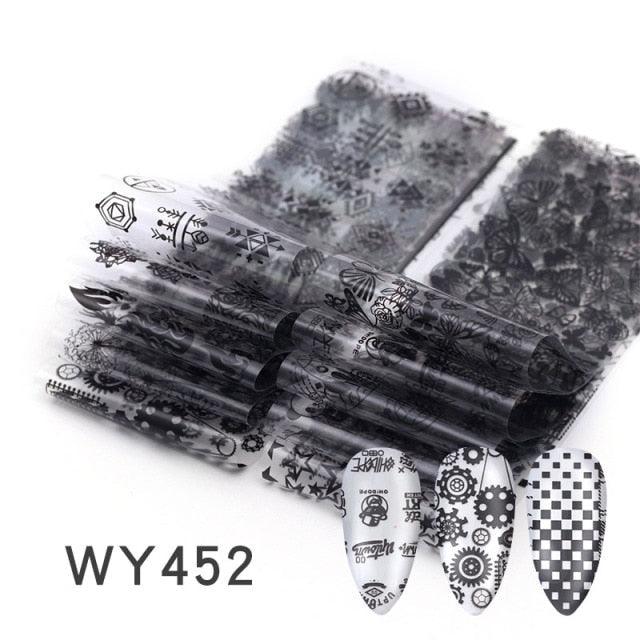 Holographic Nail Foil Transfer Set Sticker Decal Nail Art Foils Designer Marble Nail Decoration Sliders Wraps Manicure Women Kids Girls Manicure Decoration Nail Art Supplies 3D Self-Adhesive Nail Decals Designer Nail Stickers for Acrylic Nails