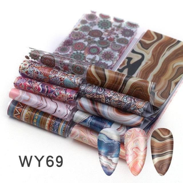 Holographic Nail Foil Transfer Set Sticker Decal Nail Art Foils Designer Marble Nail Decoration Sliders Wraps Manicure Women Kids Girls Manicure Decoration Nail Art Supplies 3D Self-Adhesive Nail Decals Designer Nail Stickers for Acrylic Nails
