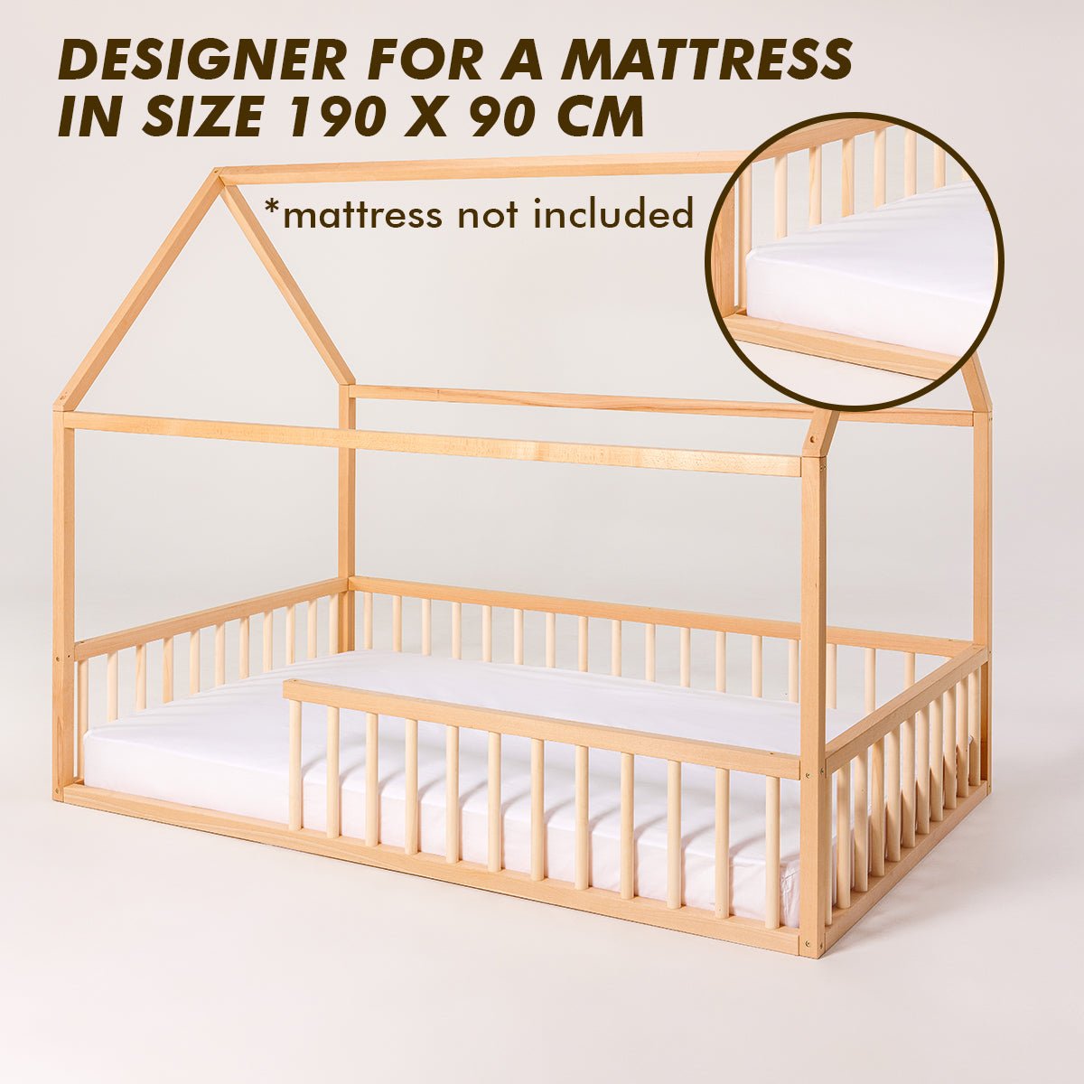 Montessori House Bed for Kids with Fence