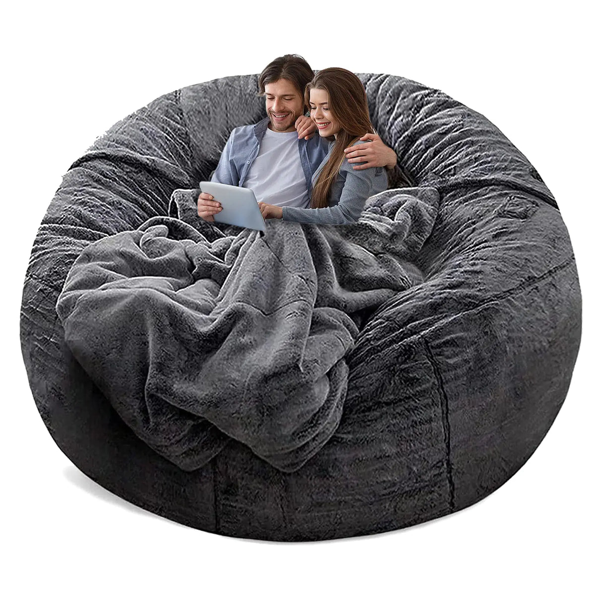 YudouTech Bean Bag Chair Cover(Cover OnlyNo Filler)Big Round Soft Fluffy PV Velvet Washable Bean Bag Lazy Sofa Bed Cover for AdultsLiving Room Bedroom Furniture Outside Cover5ft dark grey.
