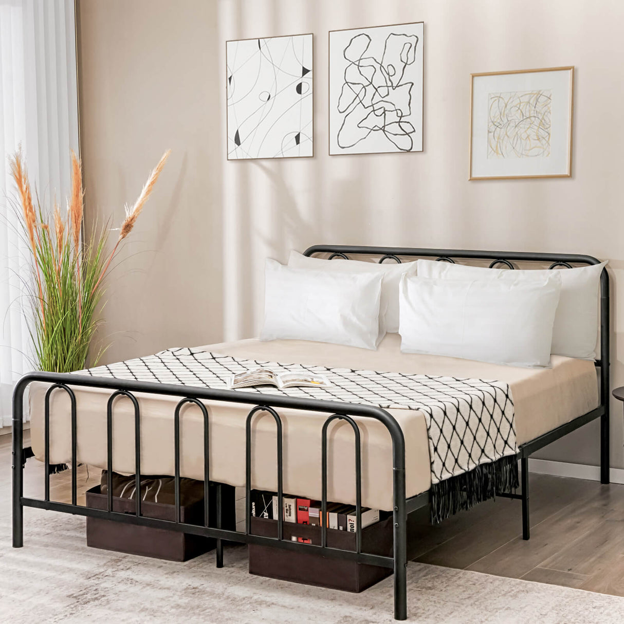 Full/Queen Size Metal Bed Frame with Headboard and Footboard-Full Size