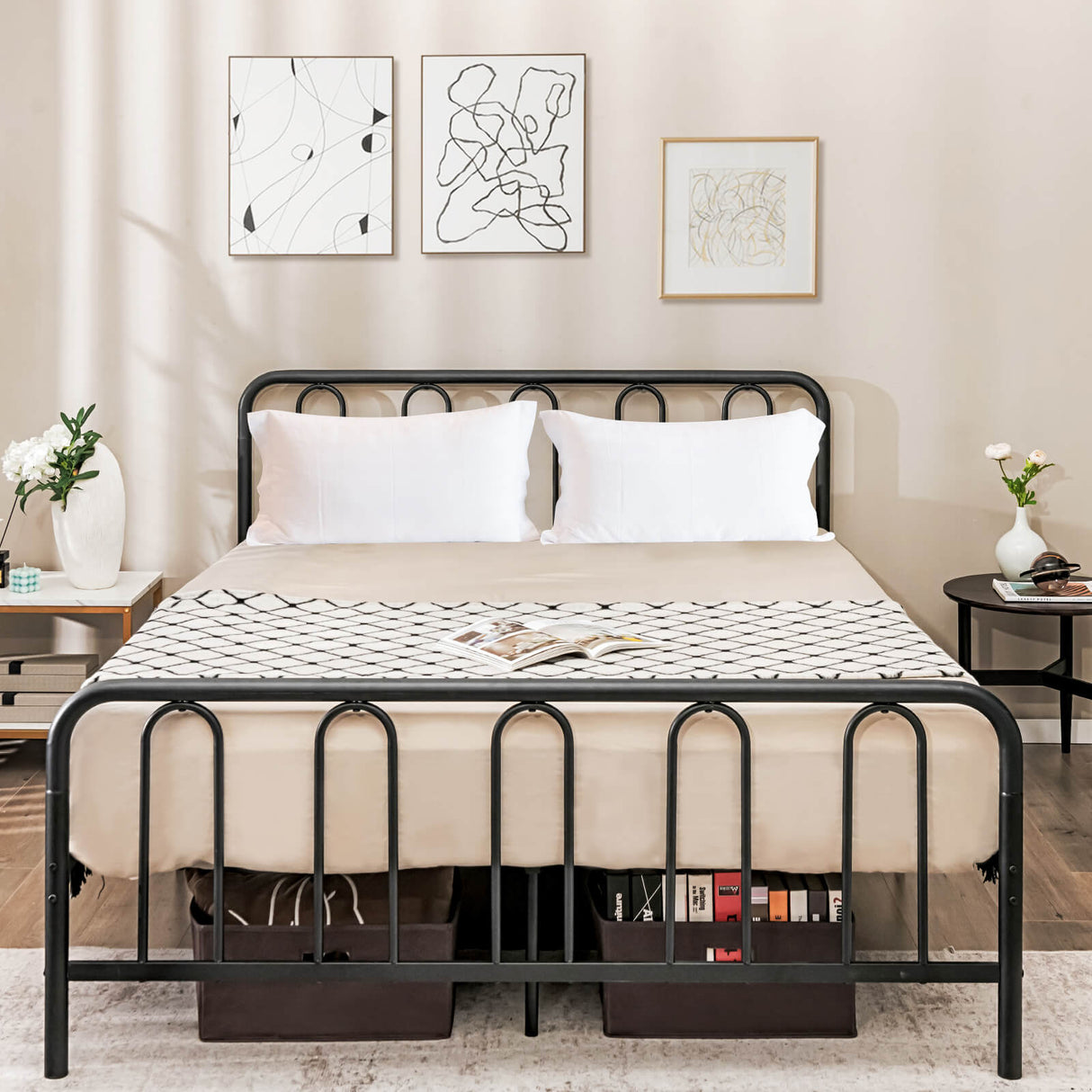 Full/Queen Size Metal Bed Frame with Headboard and Footboard-Full Size