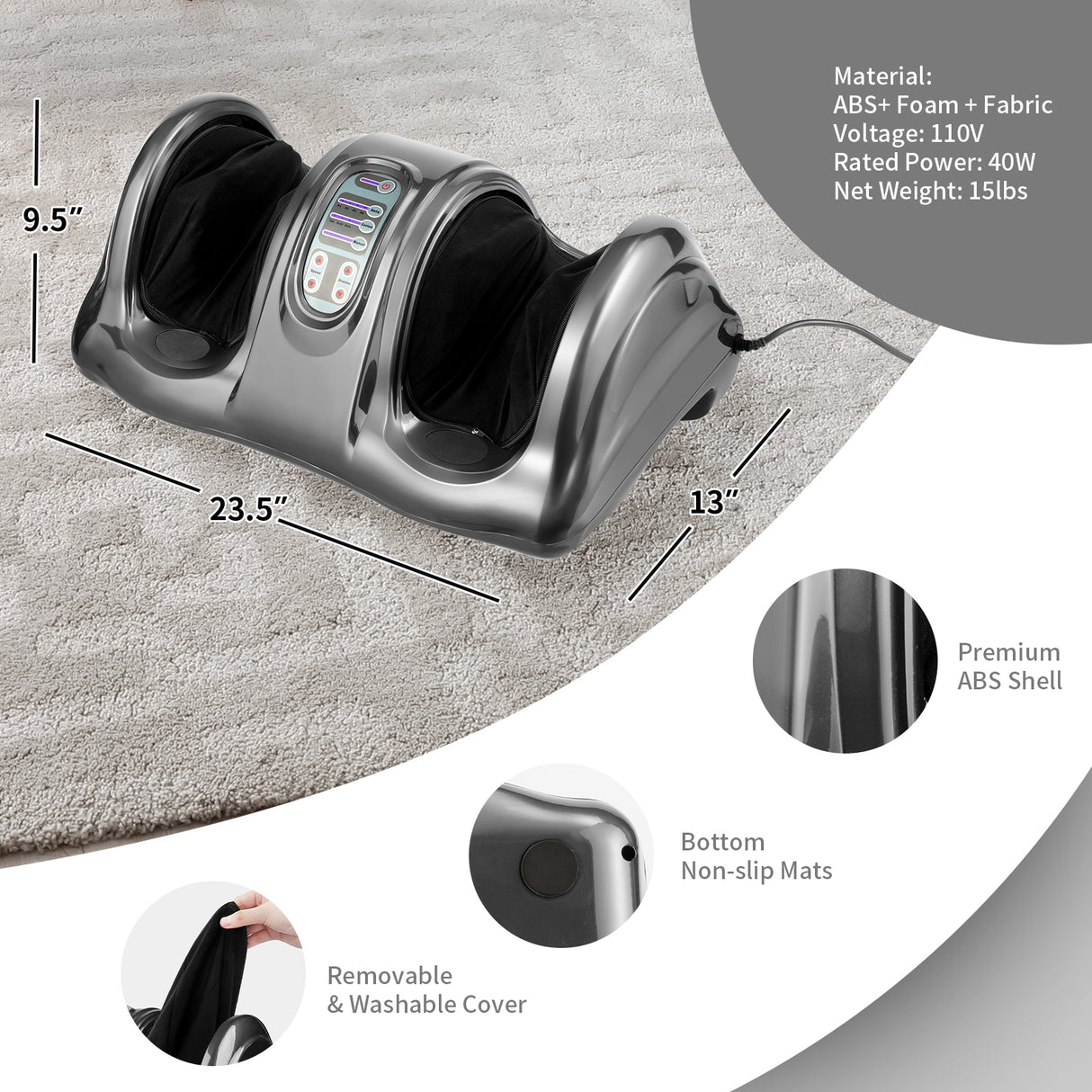 Therapeutic Shiatsu Foot Massager with High Intensity Rollers-Black