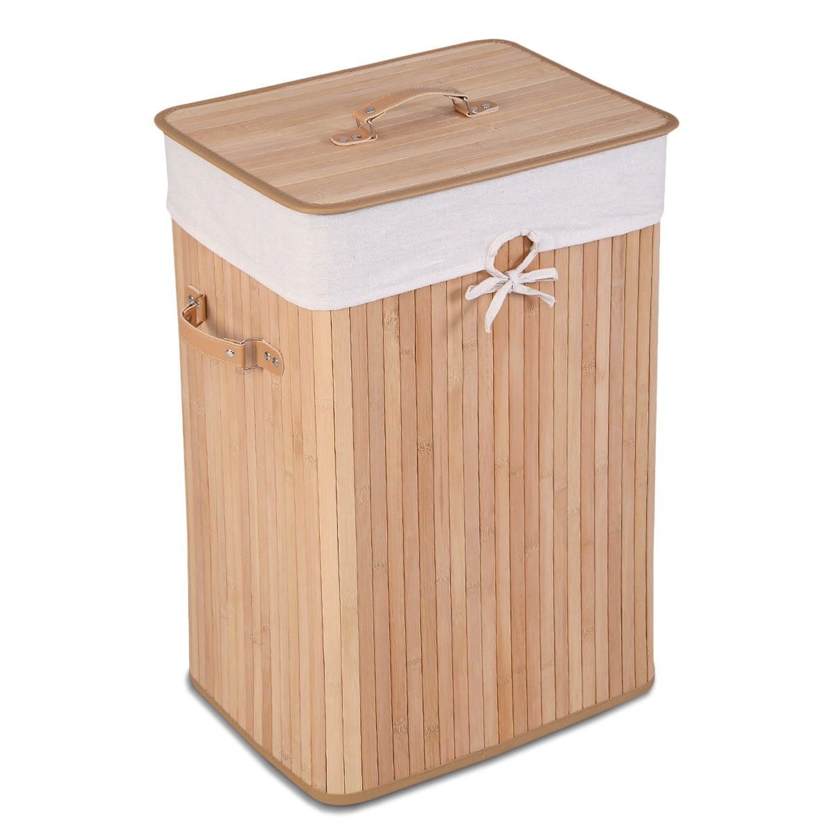 Rectangle Bamboo Hamper Laundry Basket Washing Cloth Bin Storage Bag Lid 3 color-Black