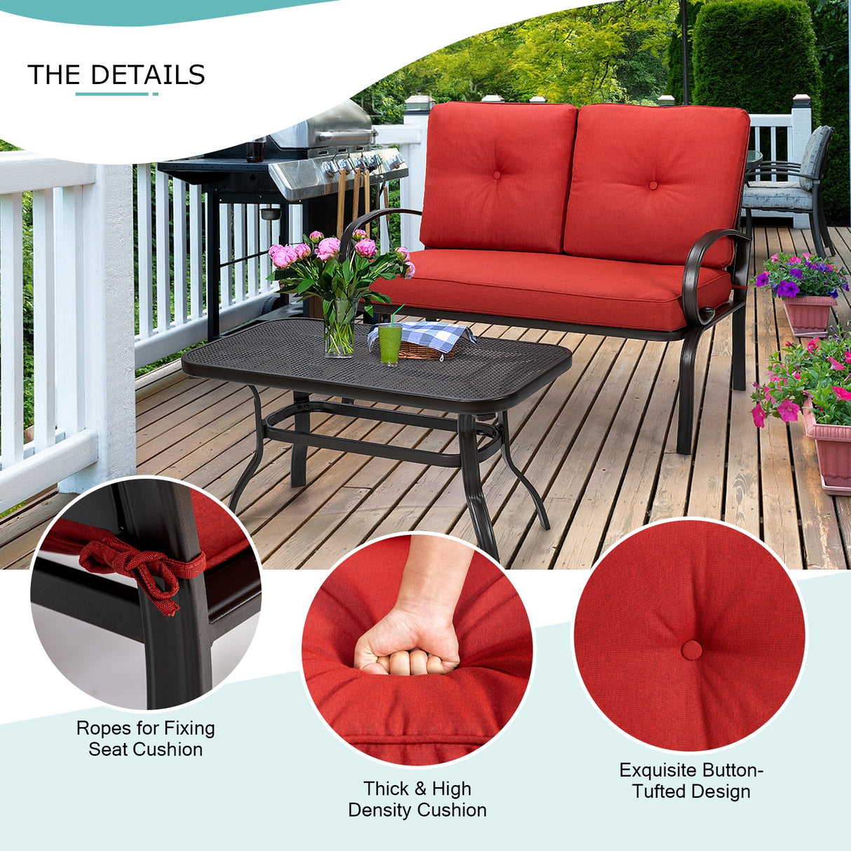 2 Pieces Patio Outdoor Cushioned Coffee Table Seat-Beige