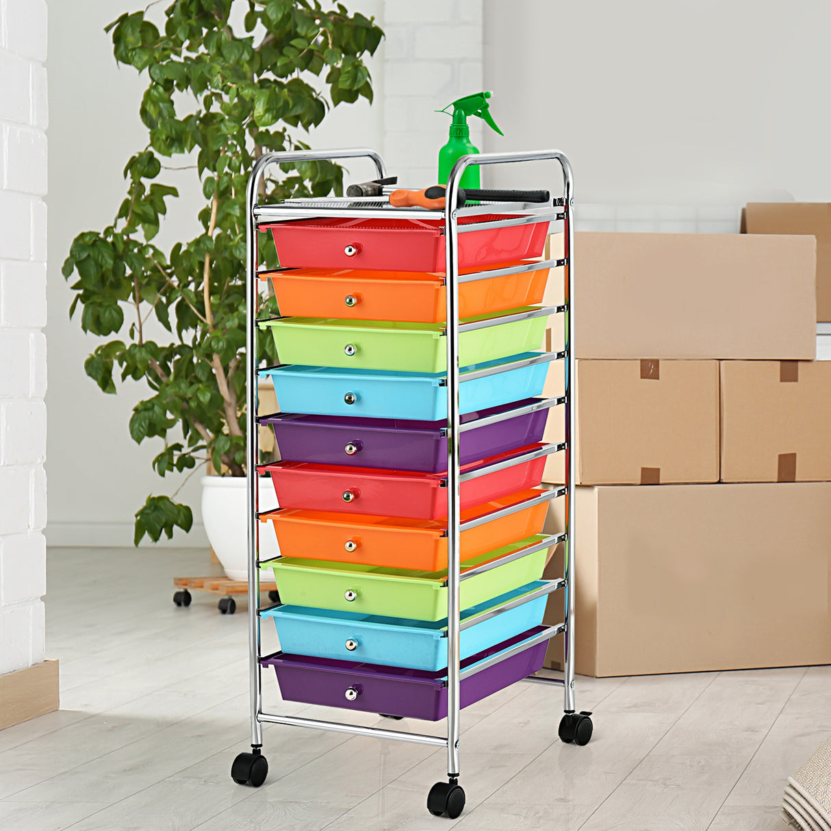 10 Drawer Rolling Storage Cart Organizer with 4 Universal Casters-Clear