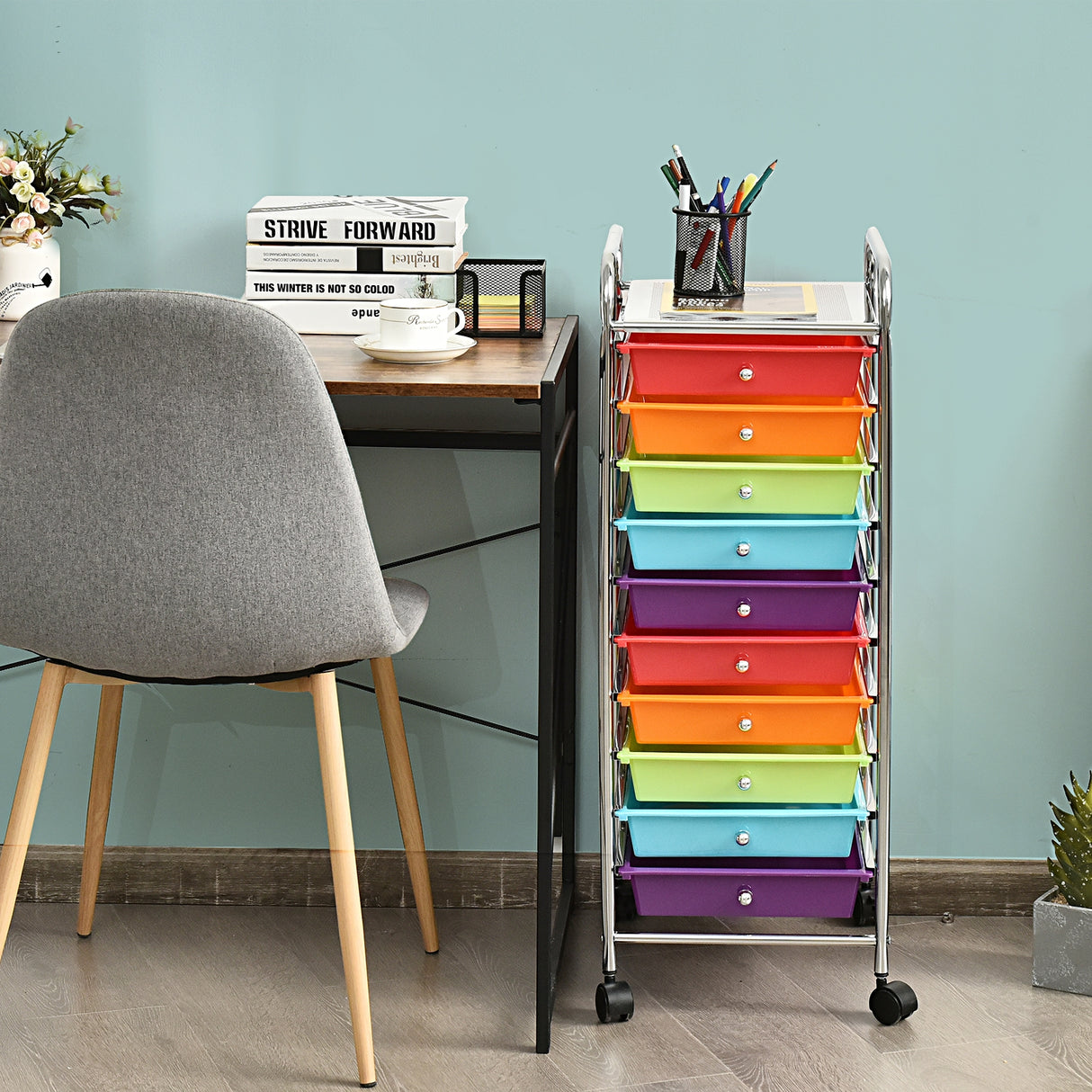 10 Drawer Rolling Storage Cart Organizer with 4 Universal Casters-Clear