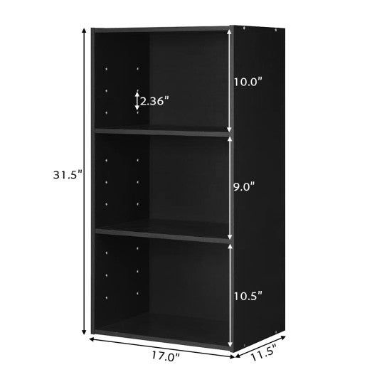 3 Open Shelf Bookcase Modern Storage Display Cabinet-Black
