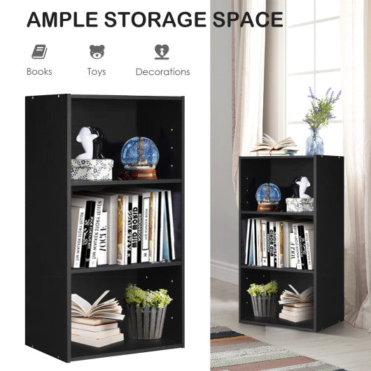 3 Open Shelf Bookcase Modern Storage Display Cabinet-Black