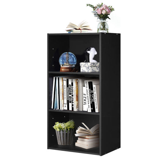 3 Open Shelf Bookcase Modern Storage Display Cabinet-Black