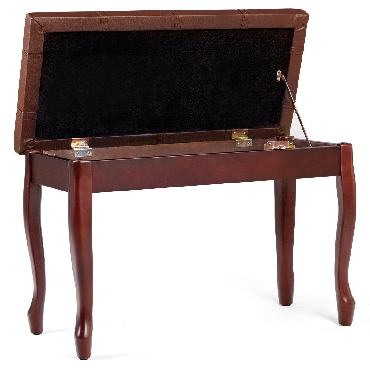 Solid Wood PU Leather Piano Bench with Storage-Black