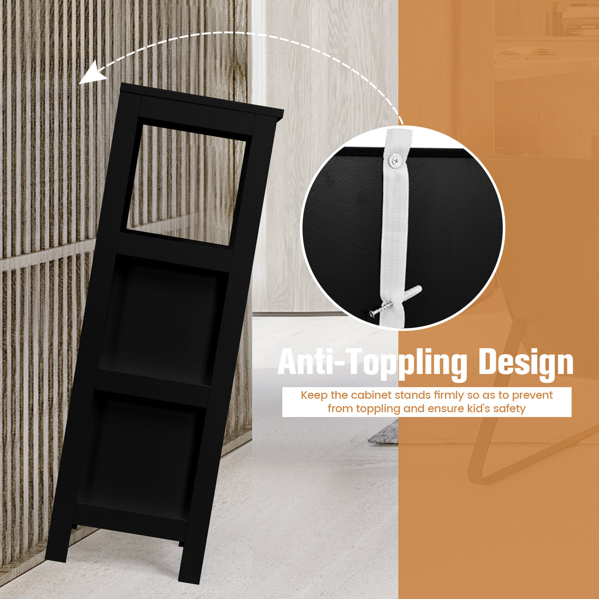 Bathroom Wooden Floor Cabinet Multifunction Storage Rack Stand Organizer-Black