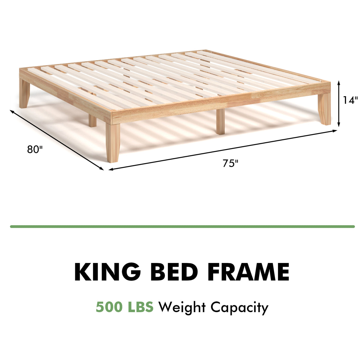 14 Inch King Size Wood Platform Bed Frame-Brown
