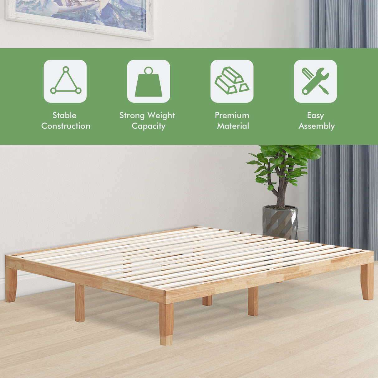 14 Inch King Size Wood Platform Bed Frame-Brown