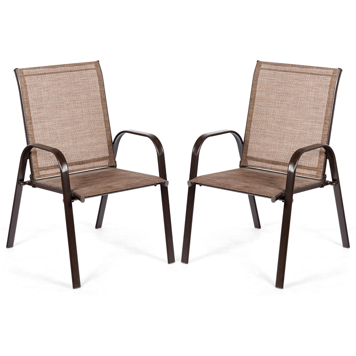2 Pcs Patio Chairs Outdoor Dining Chair with Armrest-Brown
