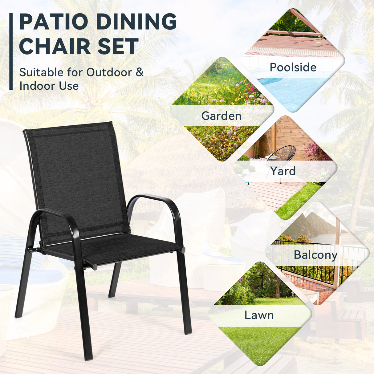 2 Pcs Patio Chairs Outdoor Dining Chair with Armrest-Brown
