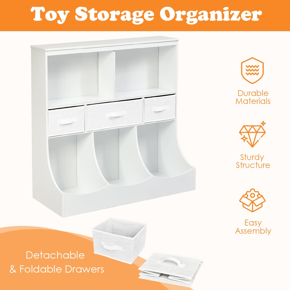 Freestanding Combo Cubby Bin Storage Organizer Unit W/3 Baskets-Brown