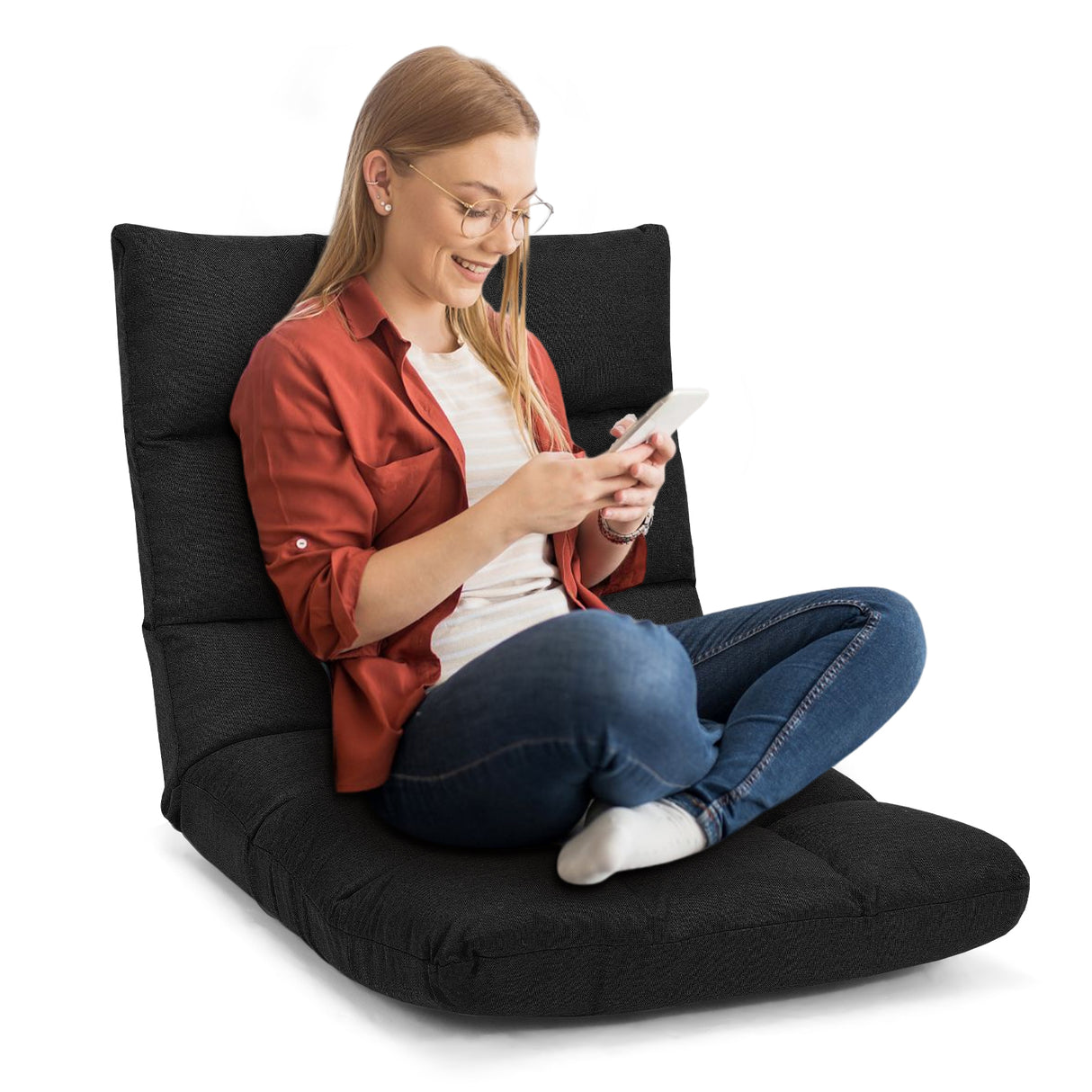 14-Position Adjustable Folding Lazy Gaming Sofa-Blue