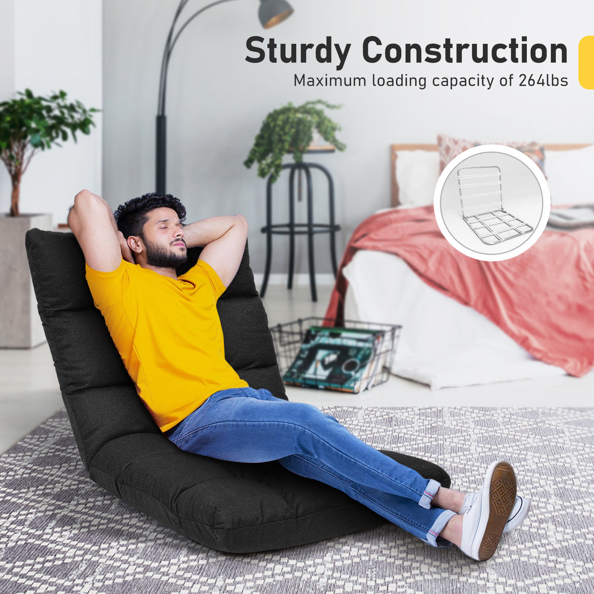 14-Position Adjustable Folding Lazy Gaming Sofa-Blue