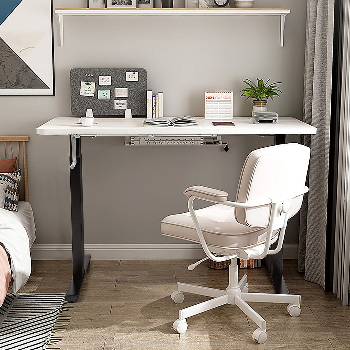 Hand Crank Sit to Stand Desk Frame Height Adjustable Standing Base-Black
